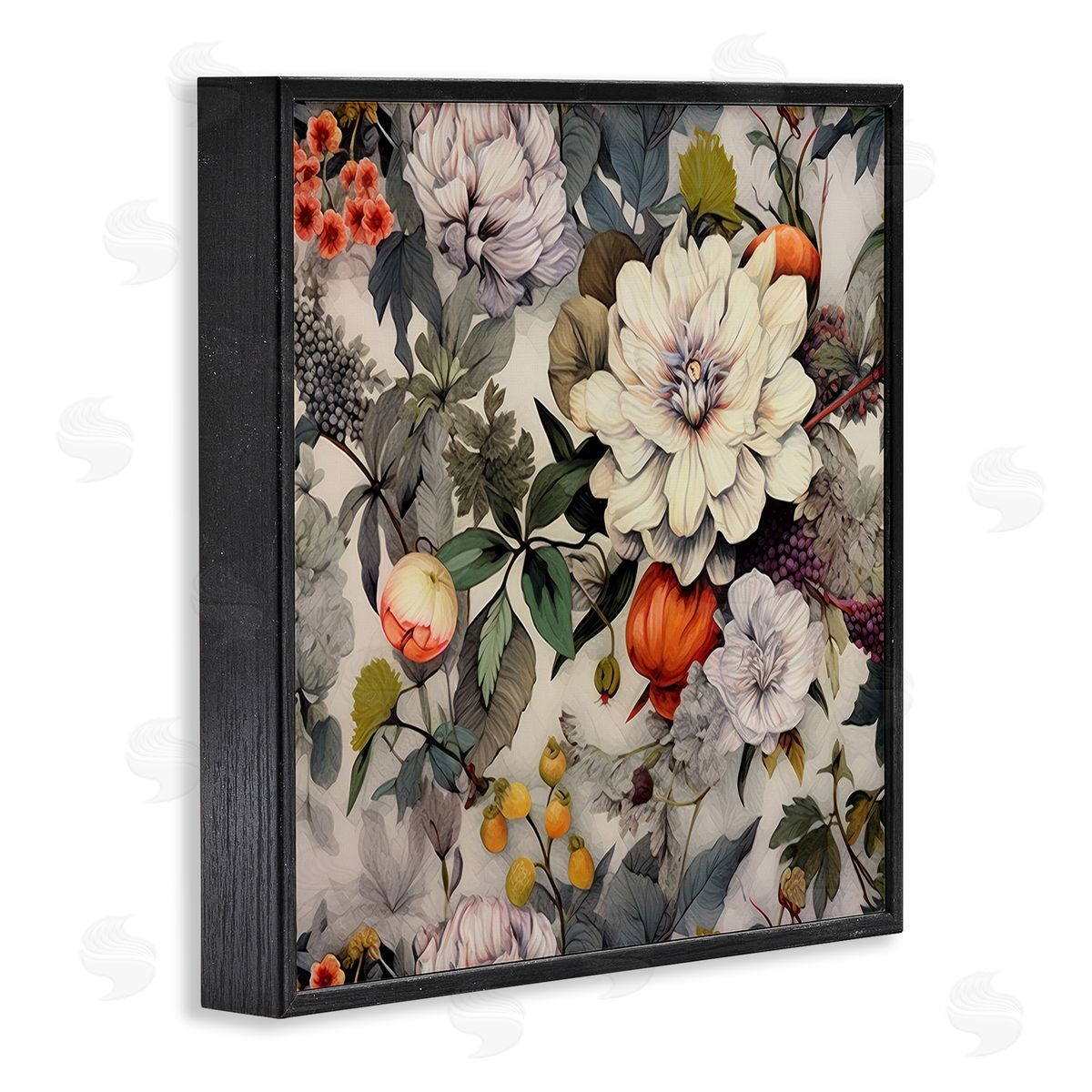 Lazar Studio Vintage Blooms & Fruit Black Framed Giclee Wall Art Print