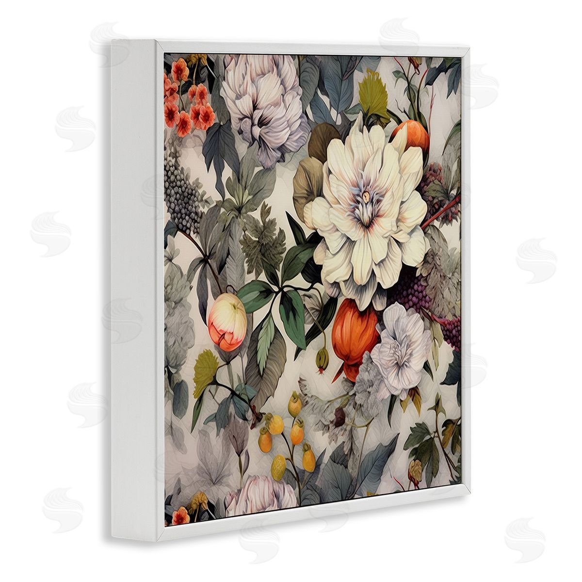 Lazar Studio Vintage Blooms & Fruit White Framed Giclee Wall Art Print
