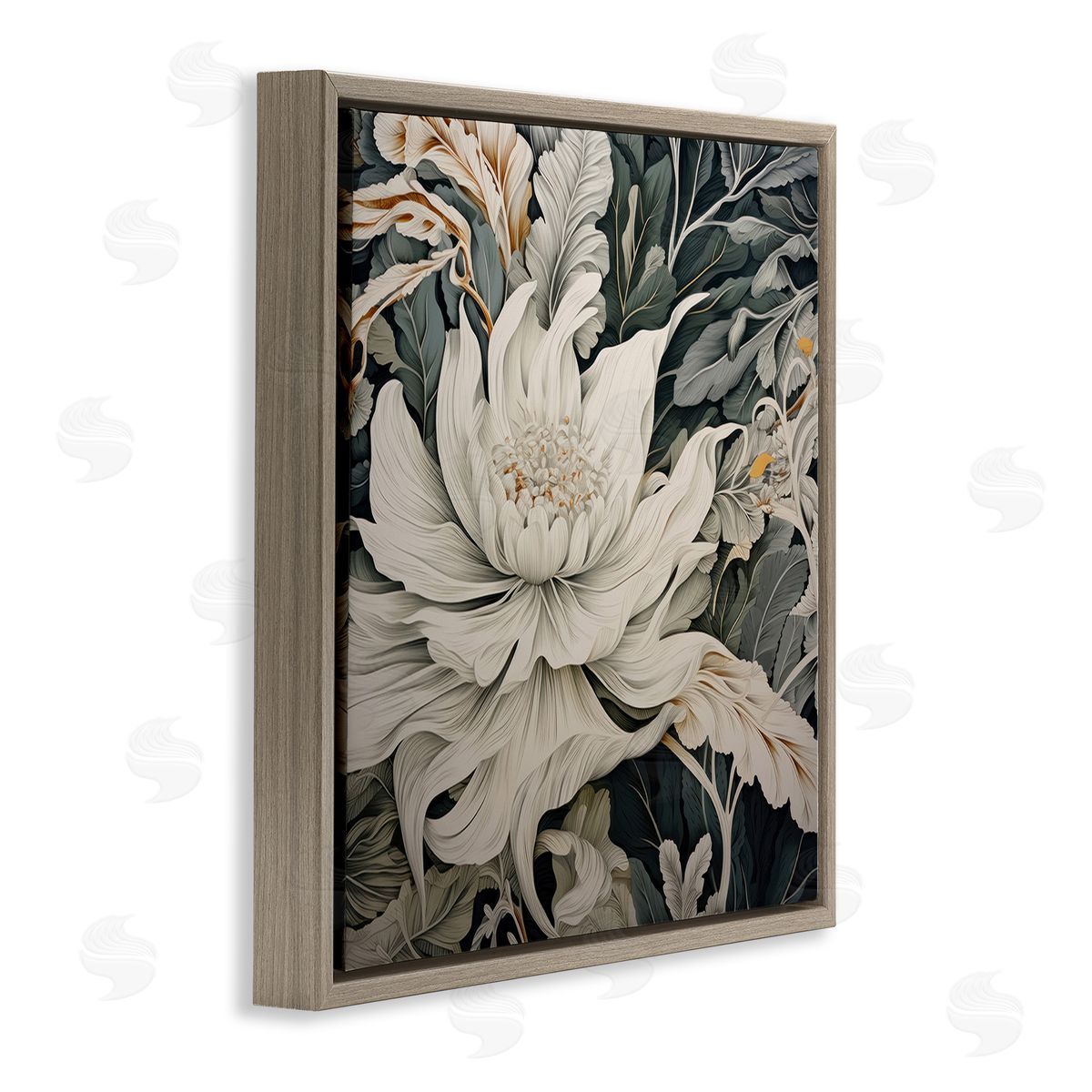 Lazar Studio Traditional Curving Flowers Brown Floating Frame Canvas Wall Art Print