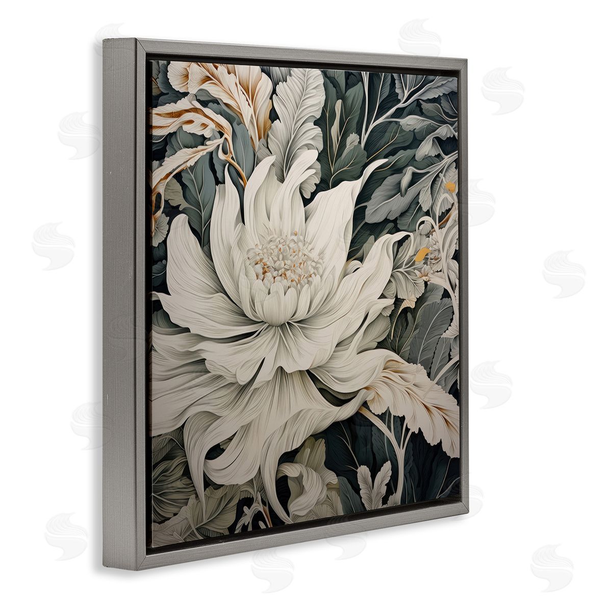 Lazar Studio Traditional Curving Flowers Gray Floating Frame Canvas Wall Art Print