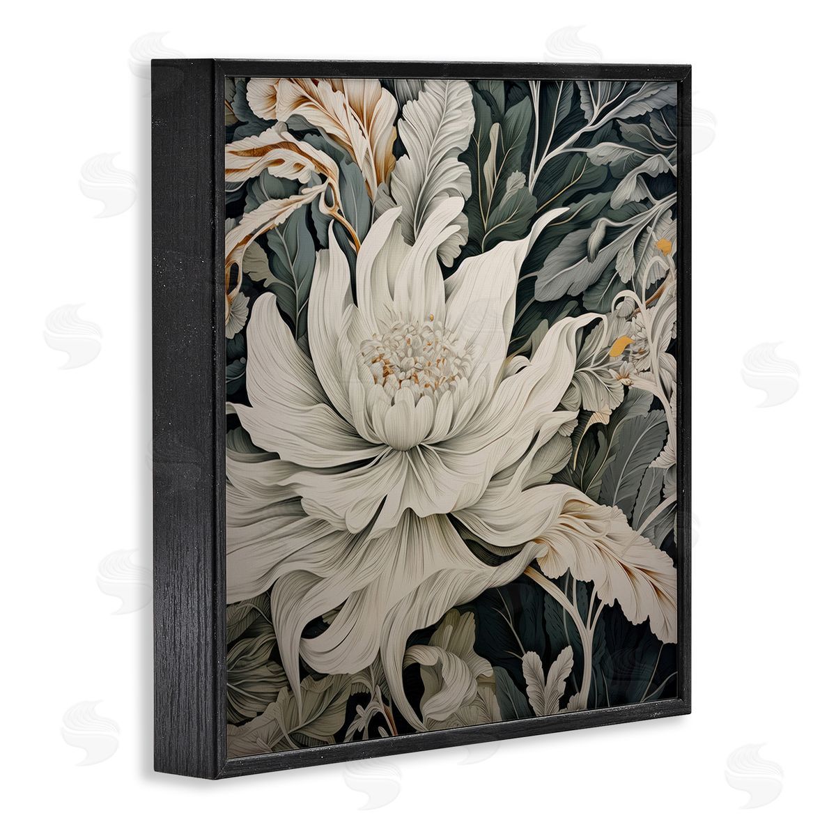 Lazar Studio Traditional Curving Flowers Black Framed Giclee Wall Art Print
