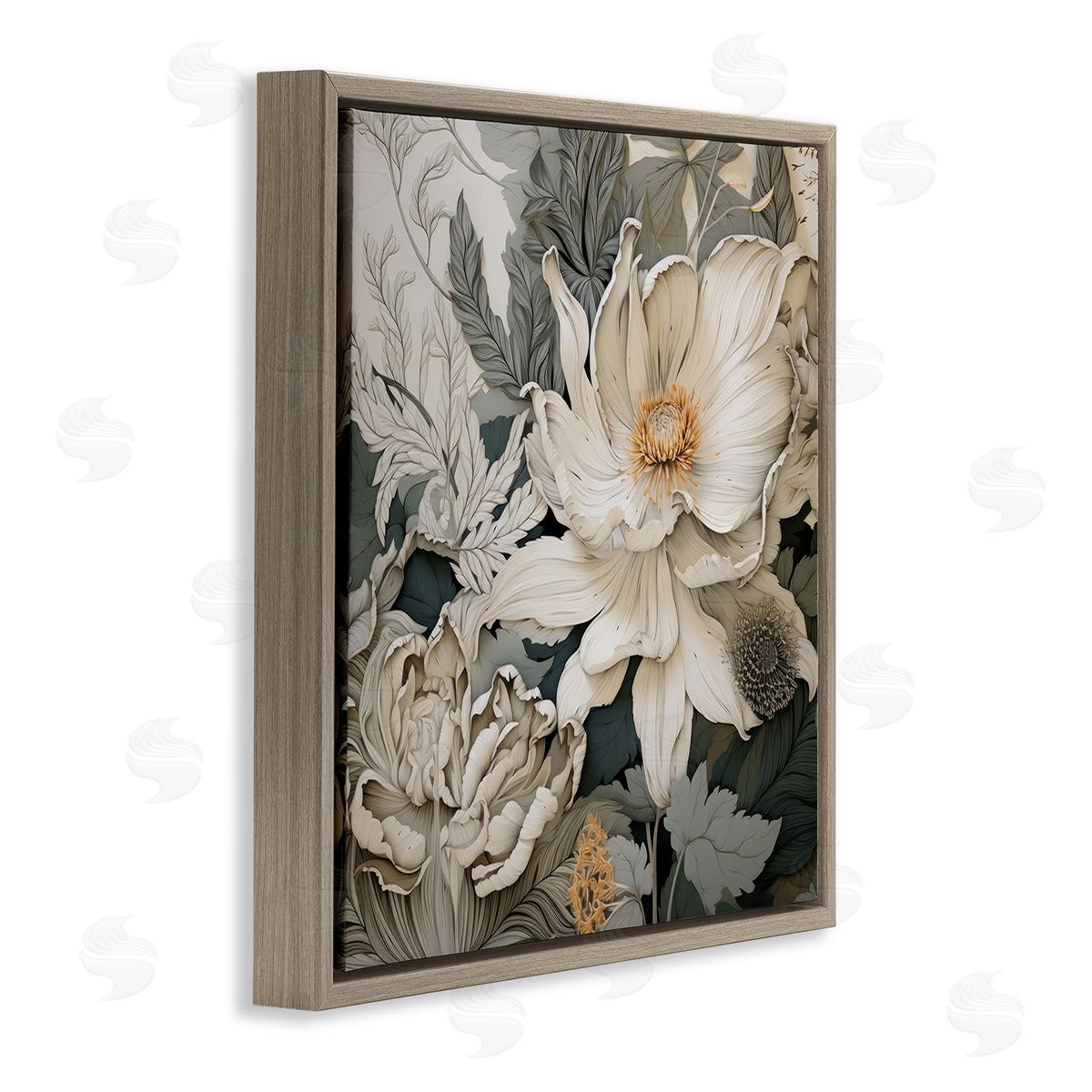 Lazar Studio Vintage Curling Petals Brown Floating Frame Canvas Wall Art Print