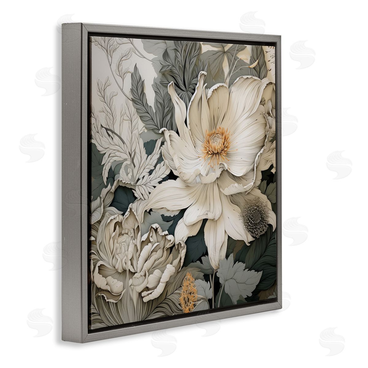 Lazar Studio Vintage Curling Petals Gray Floating Frame Canvas Wall Art Print