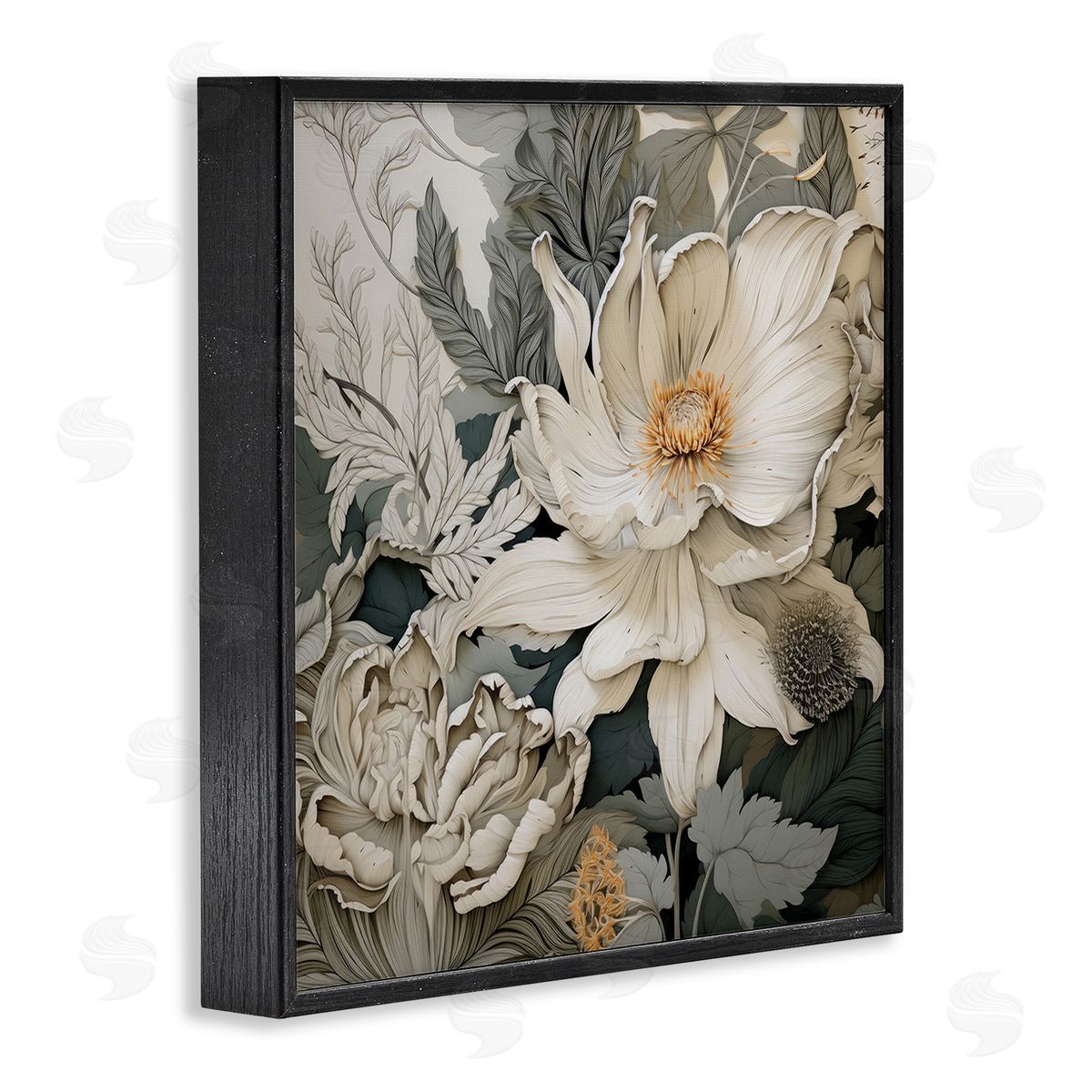Lazar Studio Vintage Curling Petals Black Framed Giclee Wall Art Print