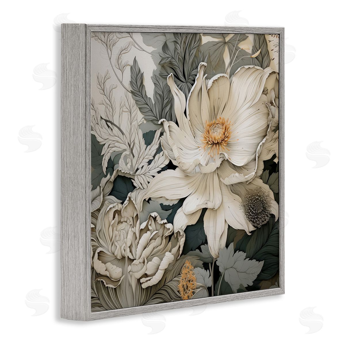 Lazar Studio Vintage Curling Petals Gray Framed Giclee Wall Art Print