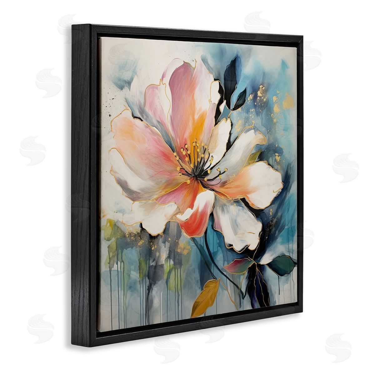 Lazar Studio Modern Drip Blossom Black Floating Frame Canvas Wall Art Print