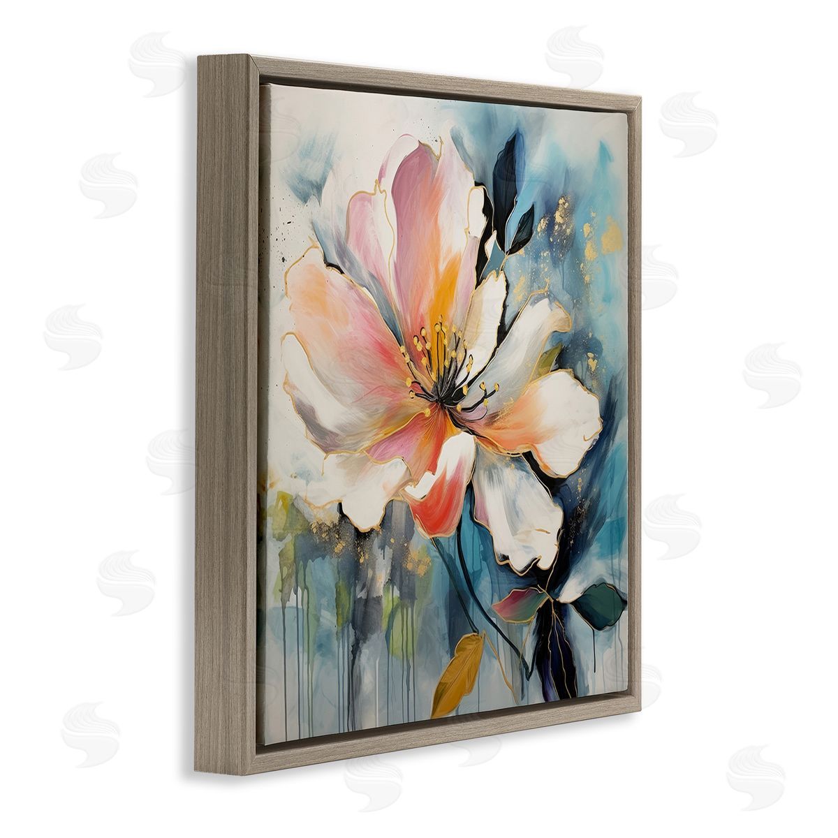 Lazar Studio Modern Drip Blossom Brown Floating Frame Canvas Wall Art Print