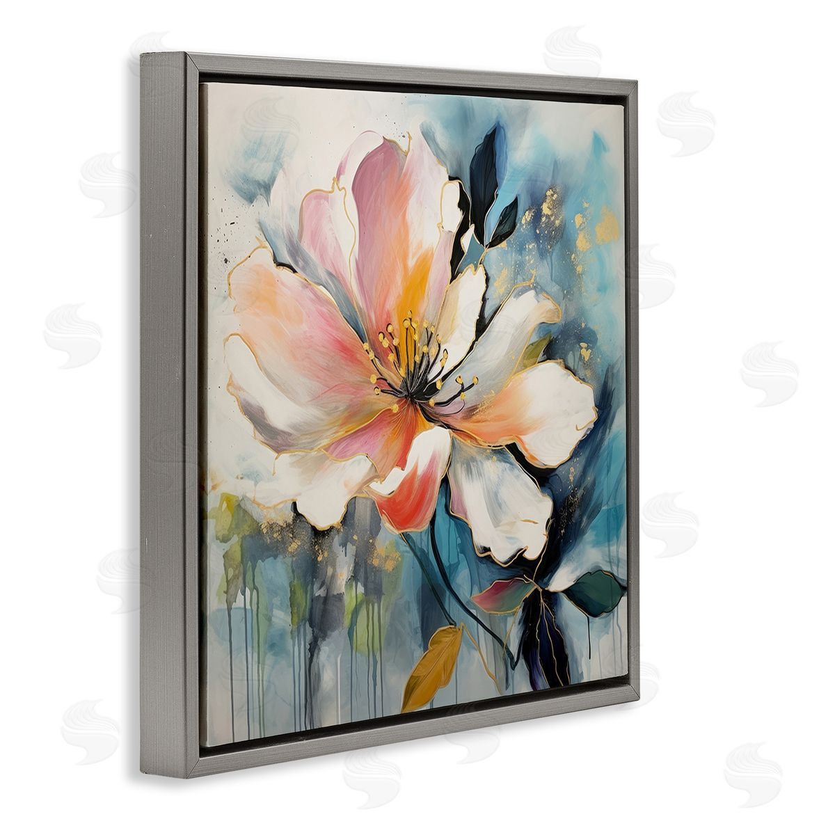 Lazar Studio Modern Drip Blossom Gray Floating Frame Canvas Wall Art Print