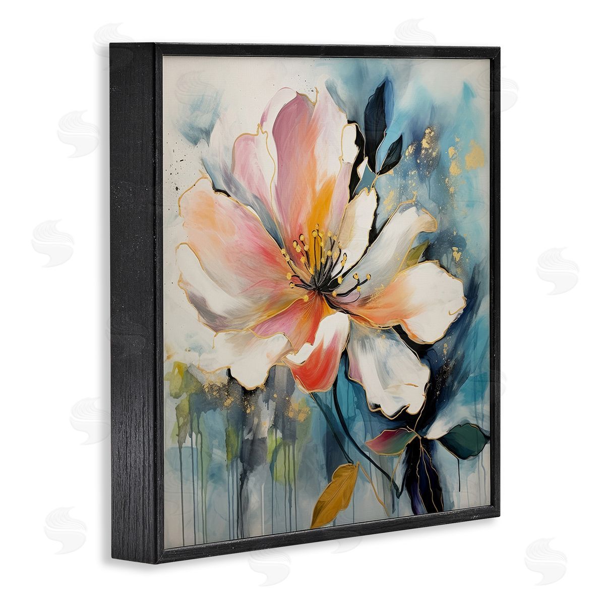 Lazar Studio Modern Drip Blossom Black Framed Giclee Wall Art Print
