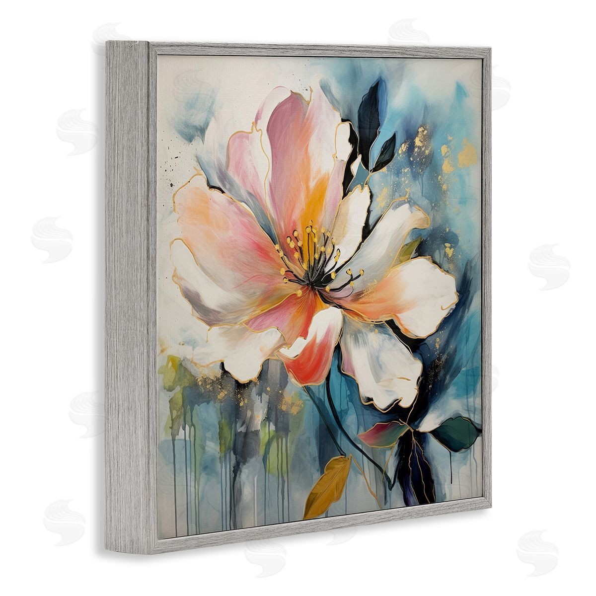 Lazar Studio Modern Drip Blossom Gray Framed Giclee Wall Art Print