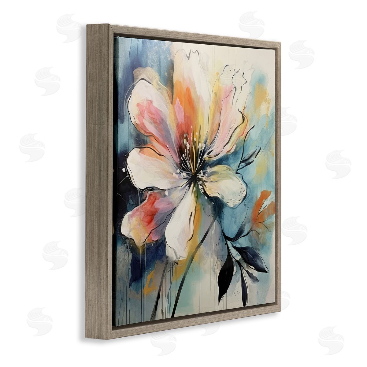 Lazar Studio Modern Pink Blossom Brown Floating Frame Canvas Wall Art Print