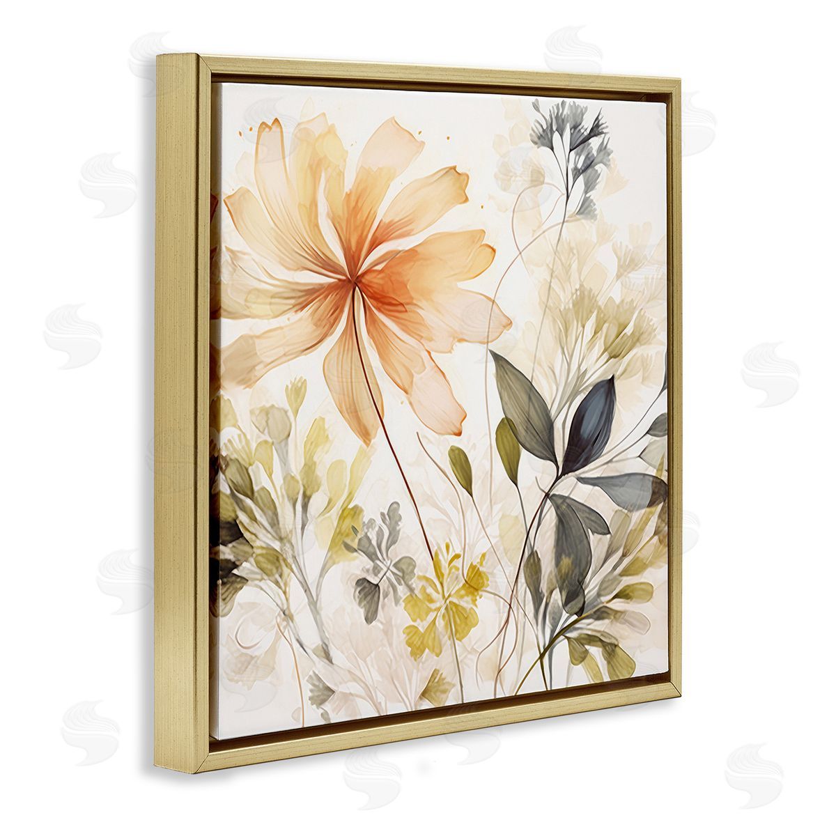 Lazar Studio Botanical Serenity Pattern Gold Floating Frame Canvas Wall Art Print