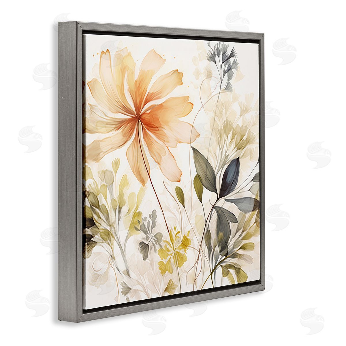 Lazar Studio Botanical Serenity Pattern Gray Floating Frame Canvas Wall Art Print