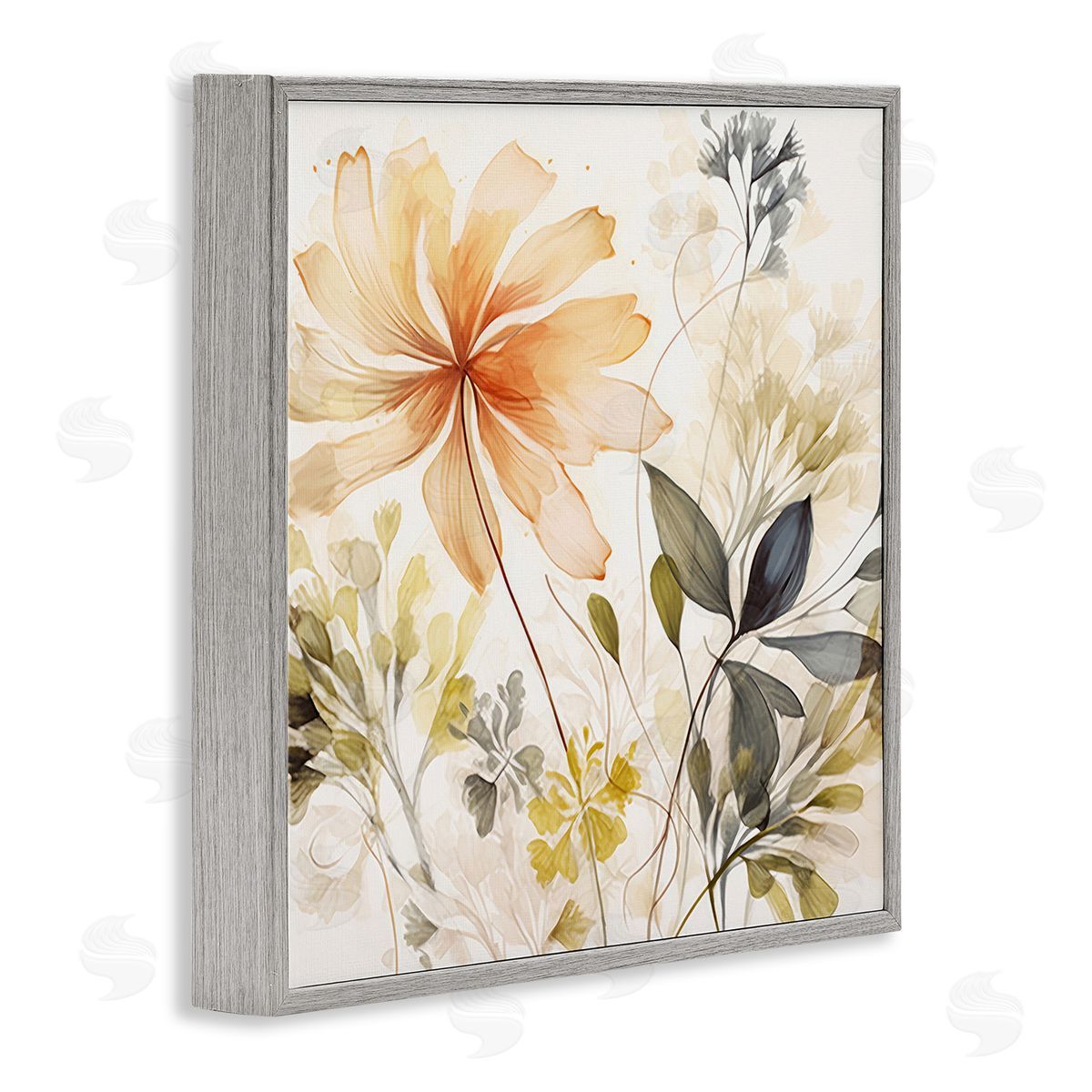 Lazar Studio Botanical Serenity Pattern Gray Framed Giclee Wall Art Print
