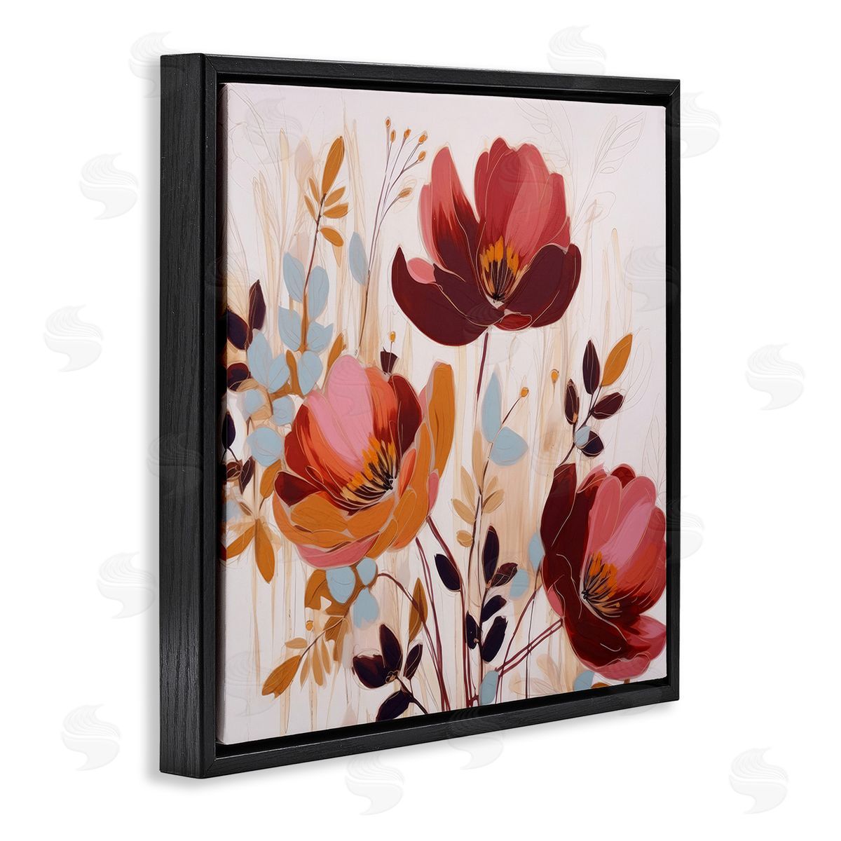 Lazar Studio Red Modern Roses Black Floating Frame Canvas Wall Art Print