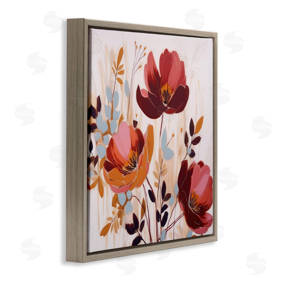 Lazar Studio Red Modern Roses Brown Floating Frame Canvas Wall Art Print