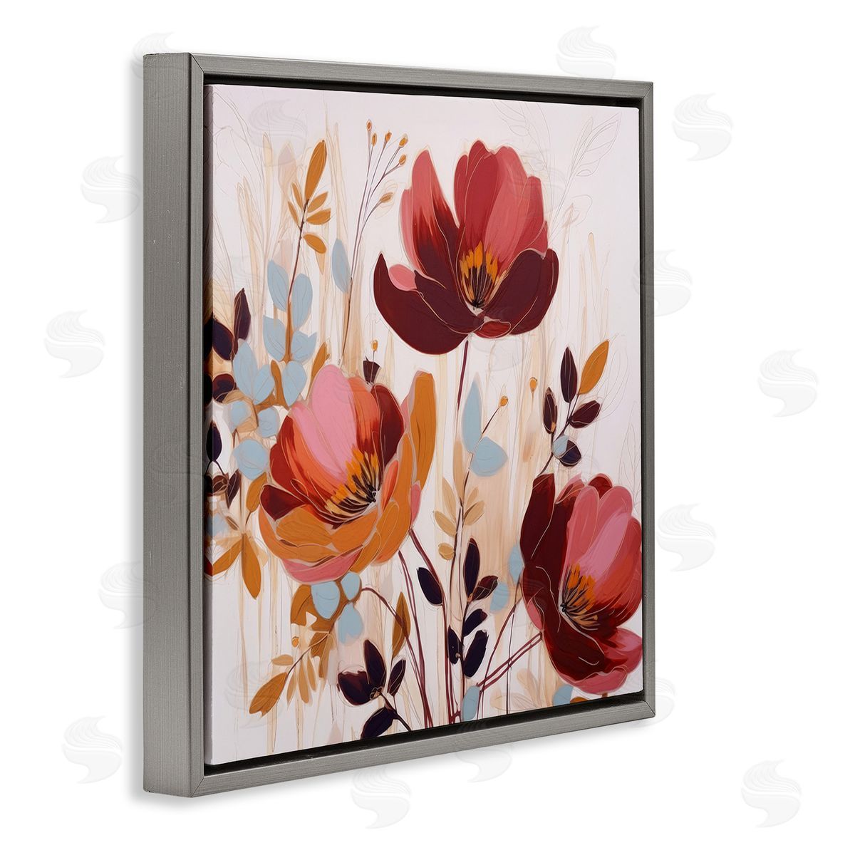 Lazar Studio Red Modern Roses Gray Floating Frame Canvas Wall Art Print