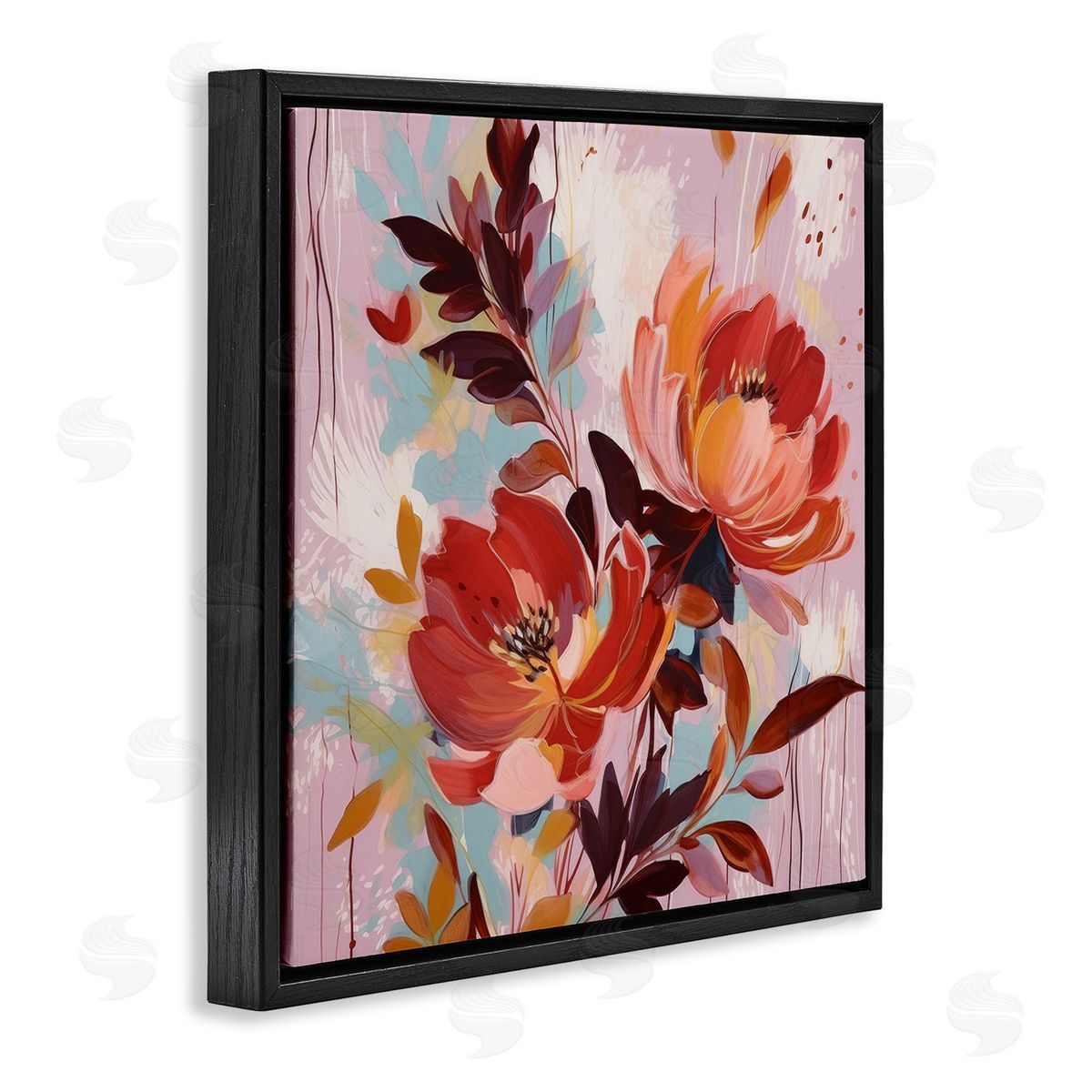 Lazar Studio Blooming Petals Pattern Black Floating Frame Canvas Wall Art Print