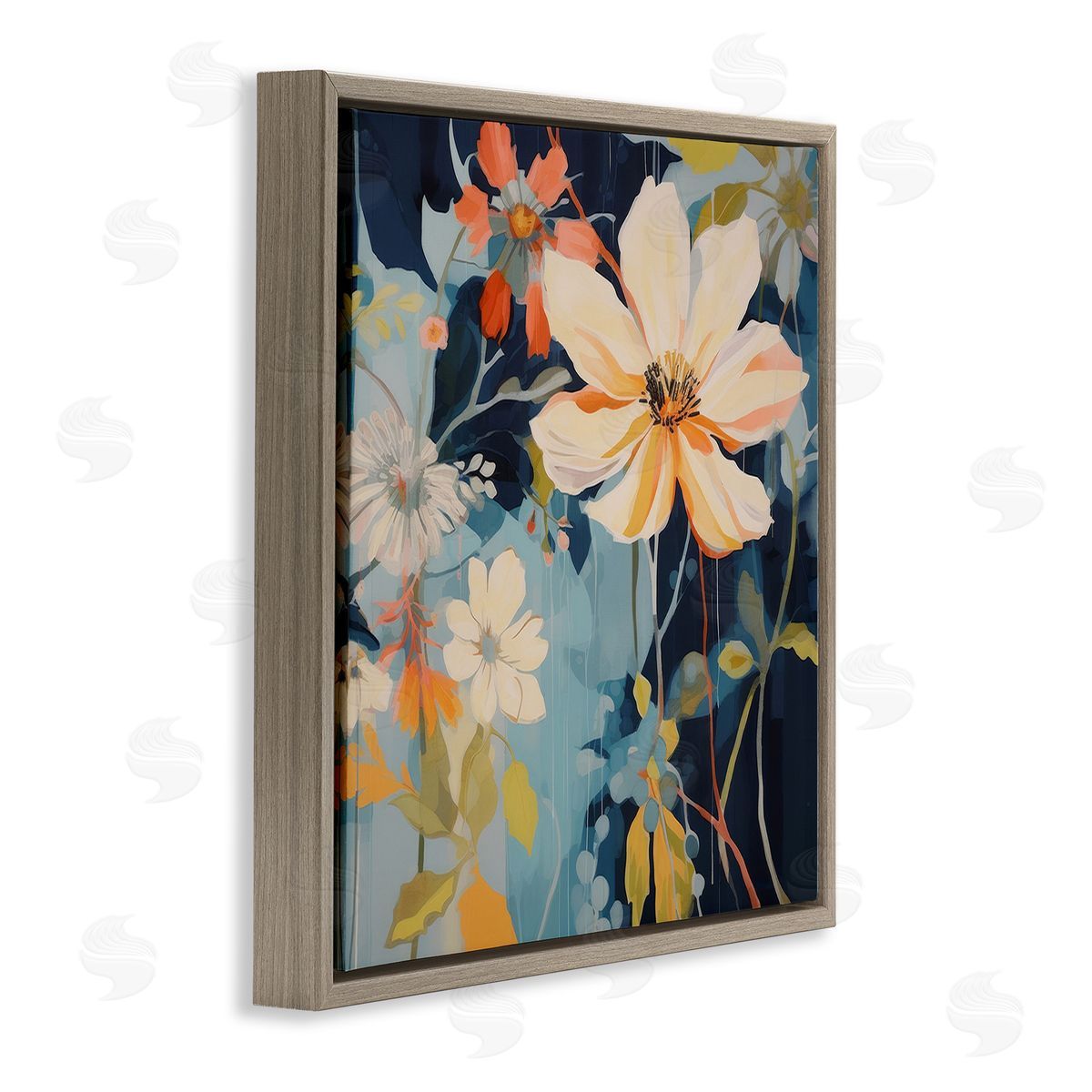 Lazar Studio Varied Flowers Pattern Brown Floating Frame Canvas Wall Art Print