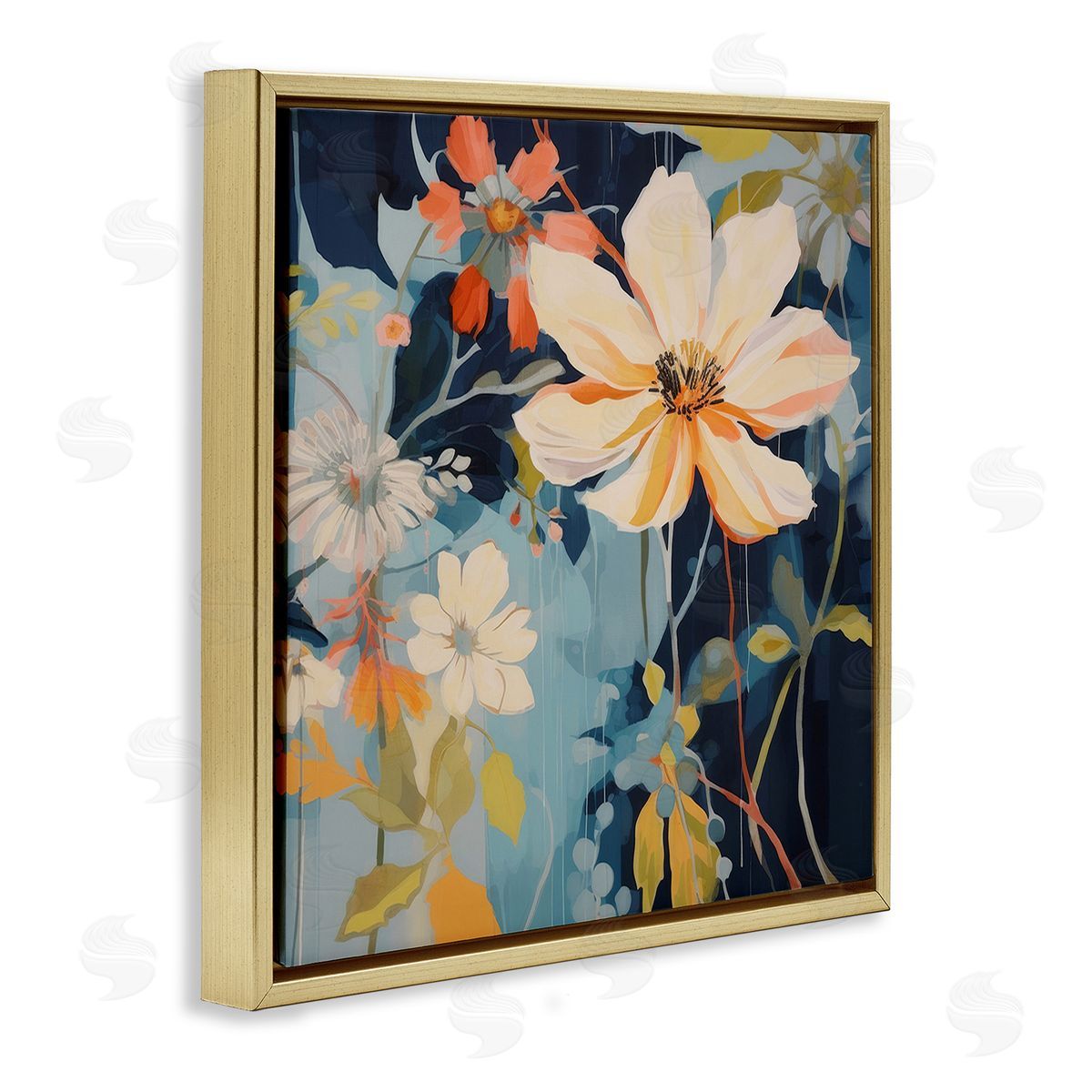 Lazar Studio Varied Flowers Pattern Gold Floating Frame Canvas Wall Art Print