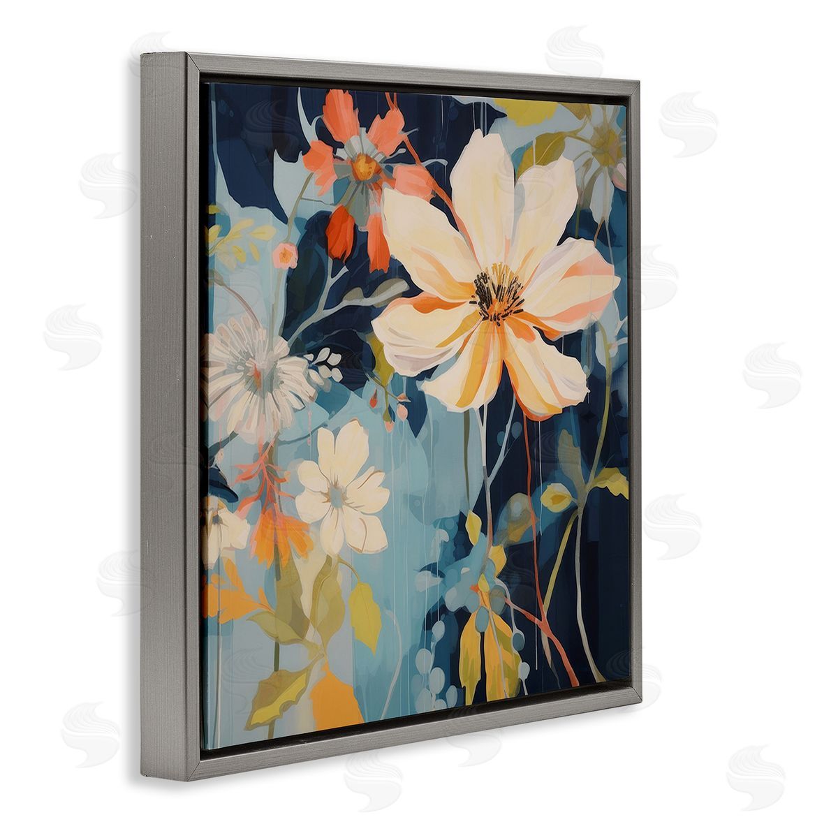 Lazar Studio Varied Flowers Pattern Gray Floating Frame Canvas Wall Art Print
