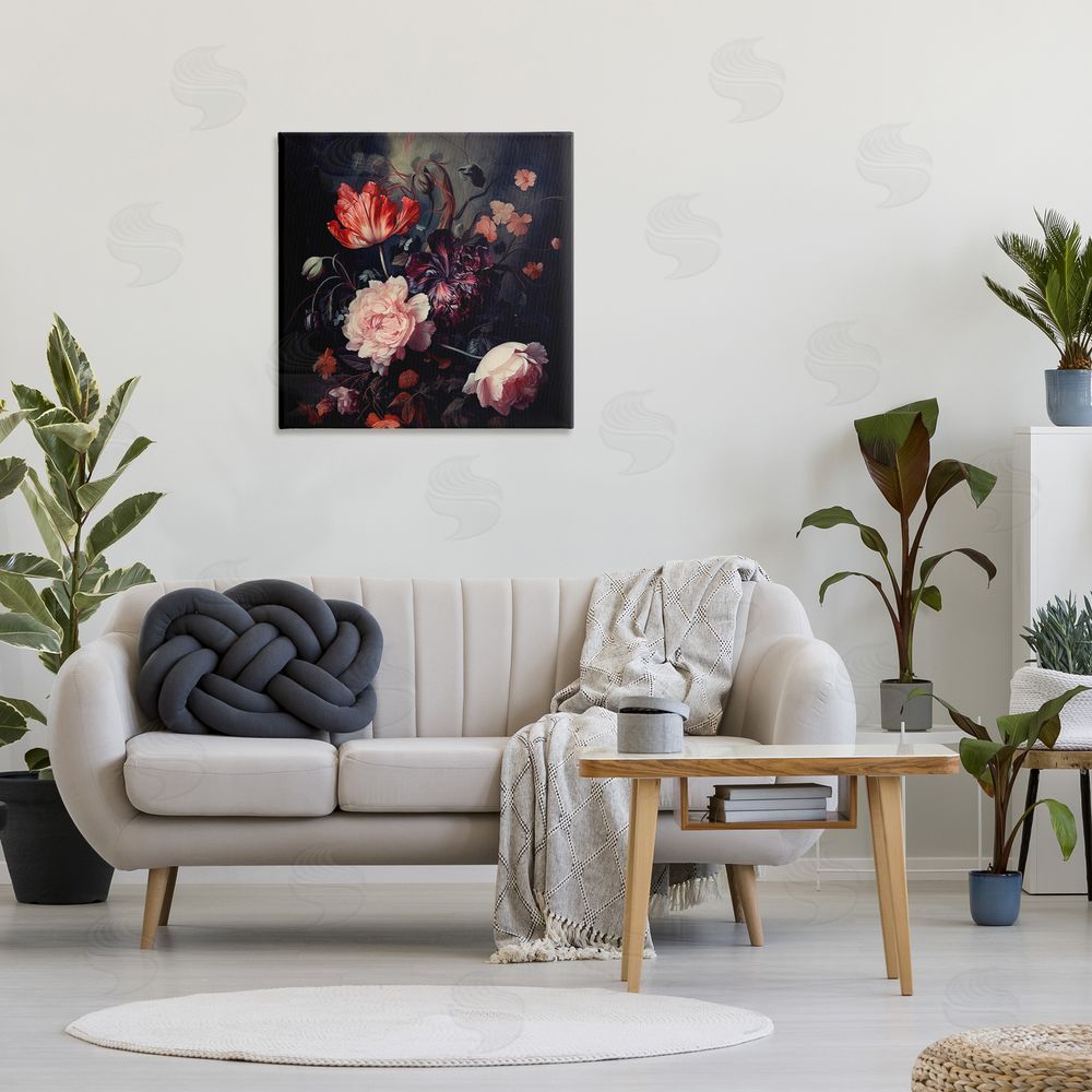 Lazar Studio Dark Elegant Flowers Canvas Wall Art Print in Room