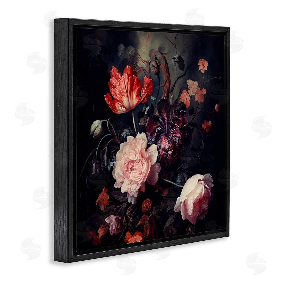 Lazar Studio Dark Elegant Flowers Black Floating Frame Canvas Wall Art Print
