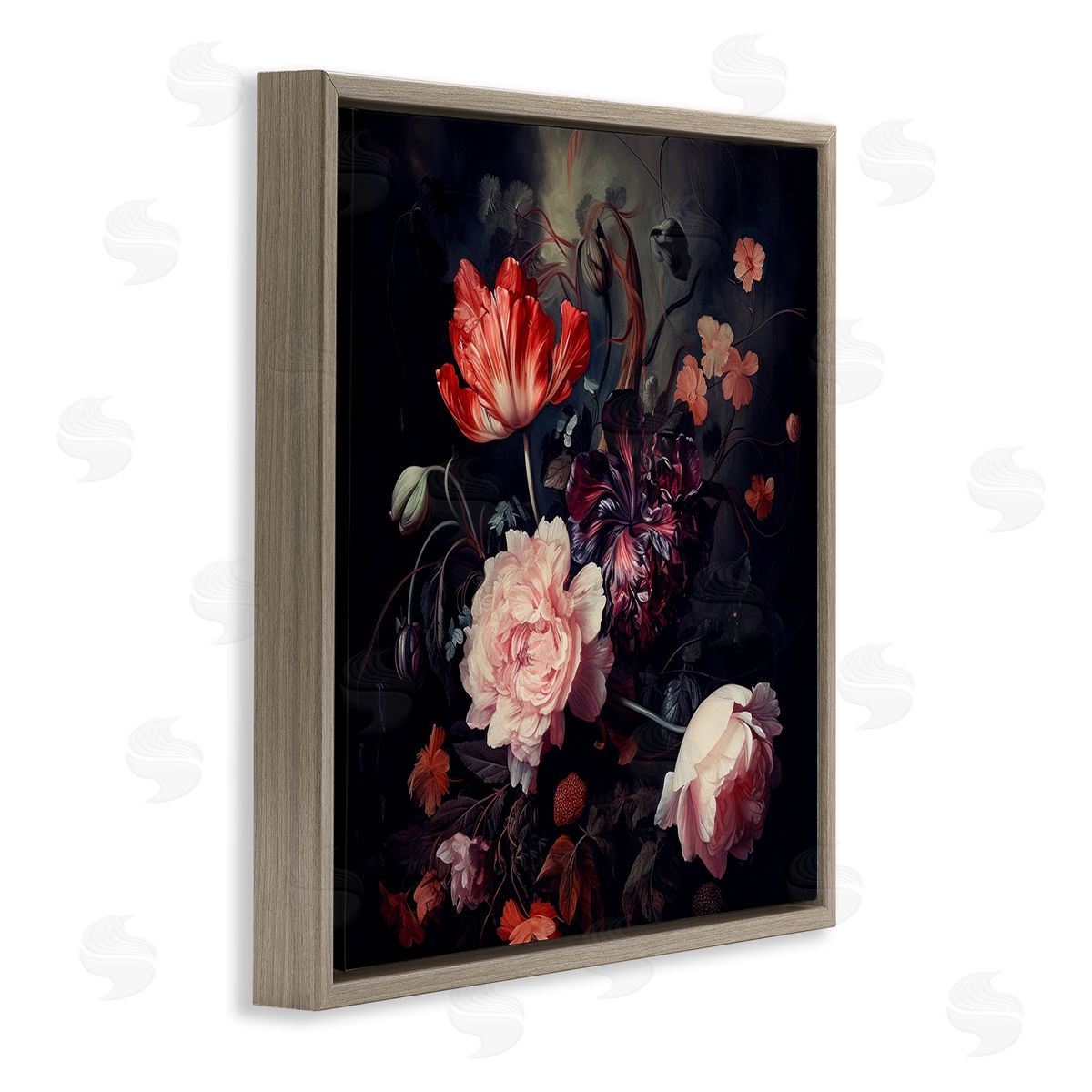 Lazar Studio Dark Elegant Flowers Brown Floating Frame Canvas Wall Art Print