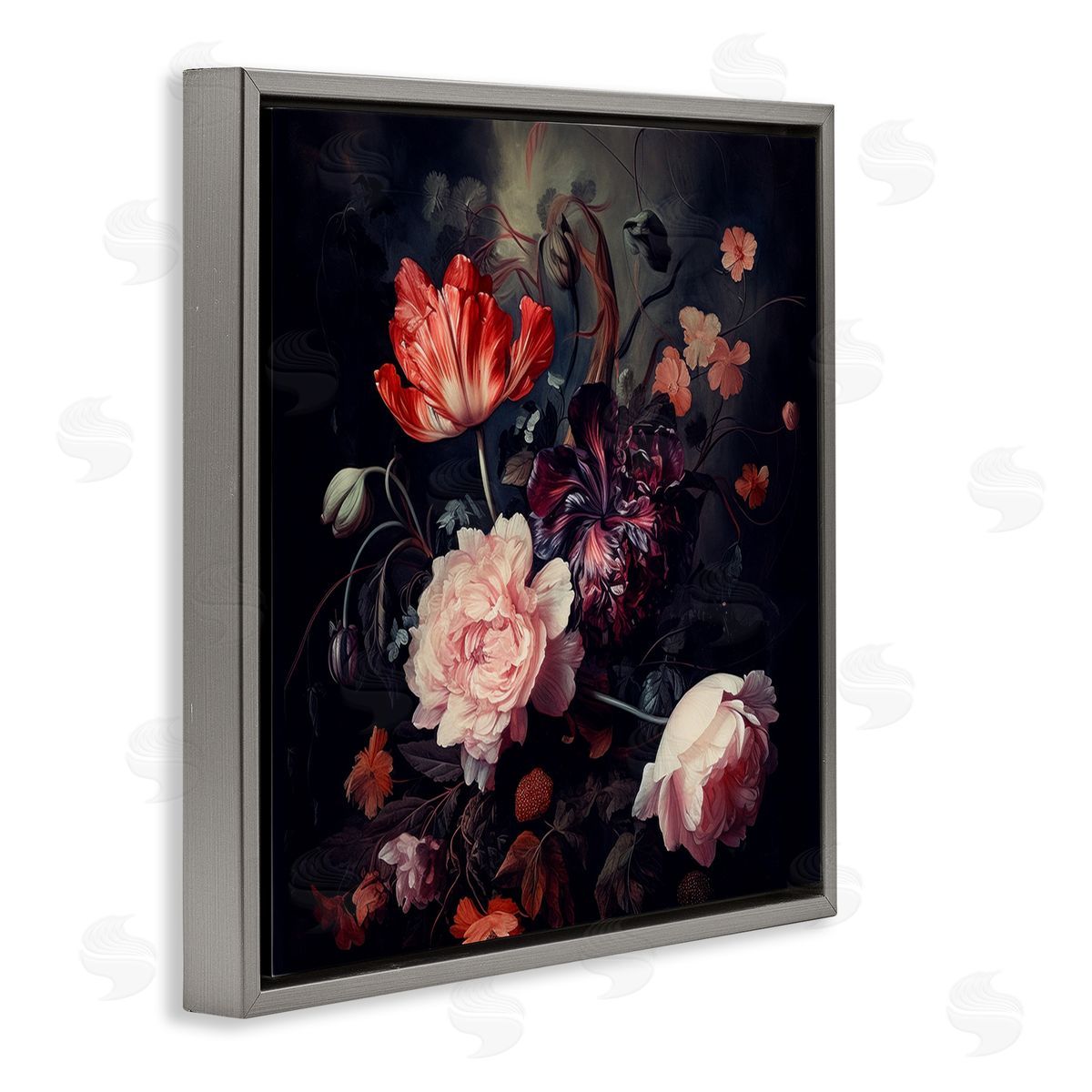Lazar Studio Dark Elegant Flowers Gray Floating Frame Canvas Wall Art Print