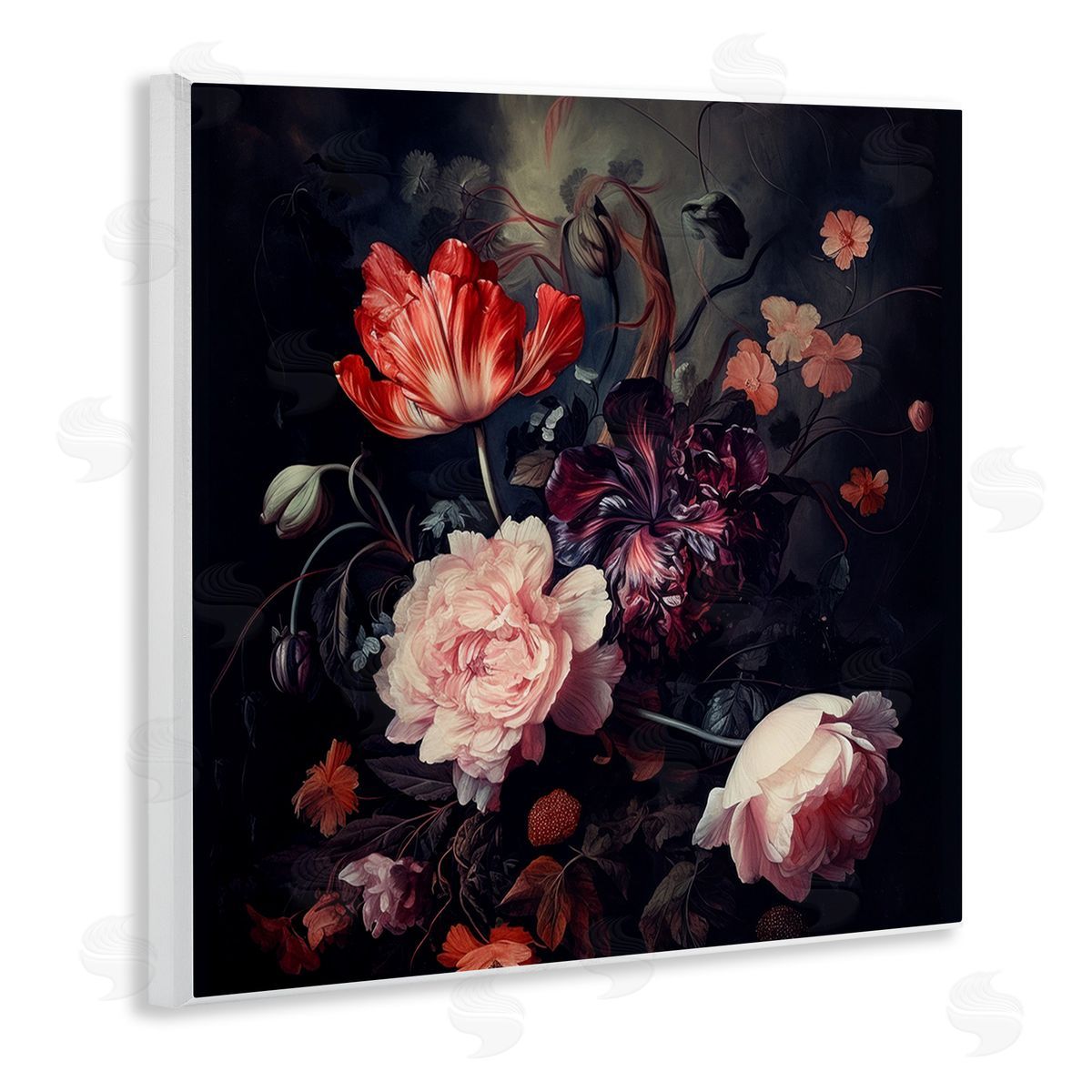 Lazar Studio Dark Elegant Flowers Wooden Wall Plaque Art Print