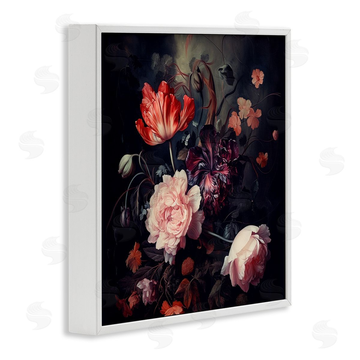 Lazar Studio Dark Elegant Flowers White Framed Giclee Wall Art Print