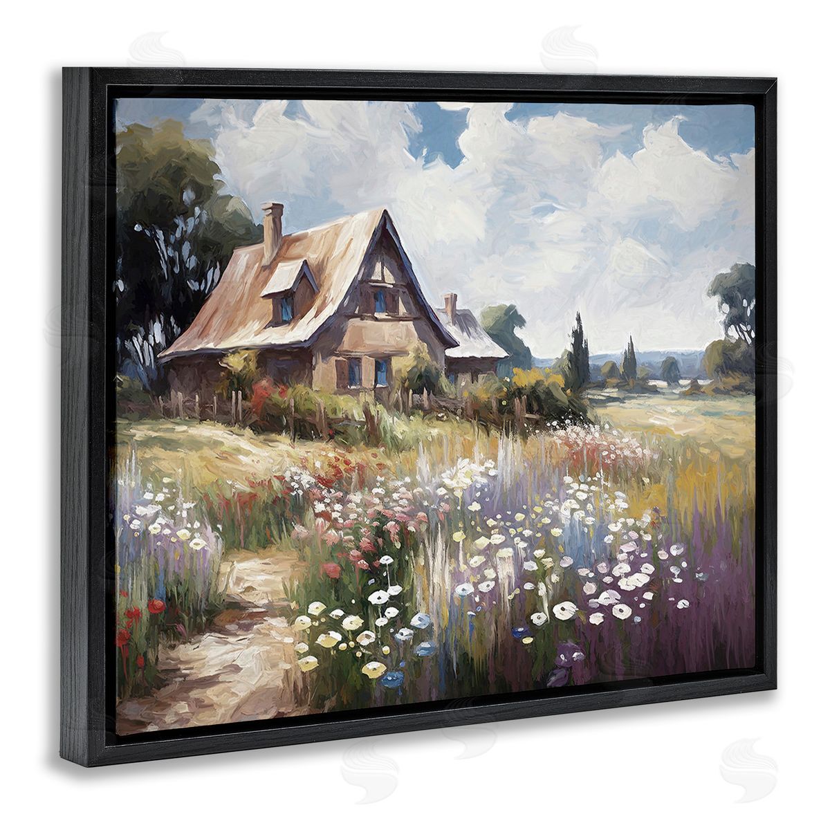 Ramona Murdock Charming Cottage Garden Black Floating Frame Canvas Wall Art Print