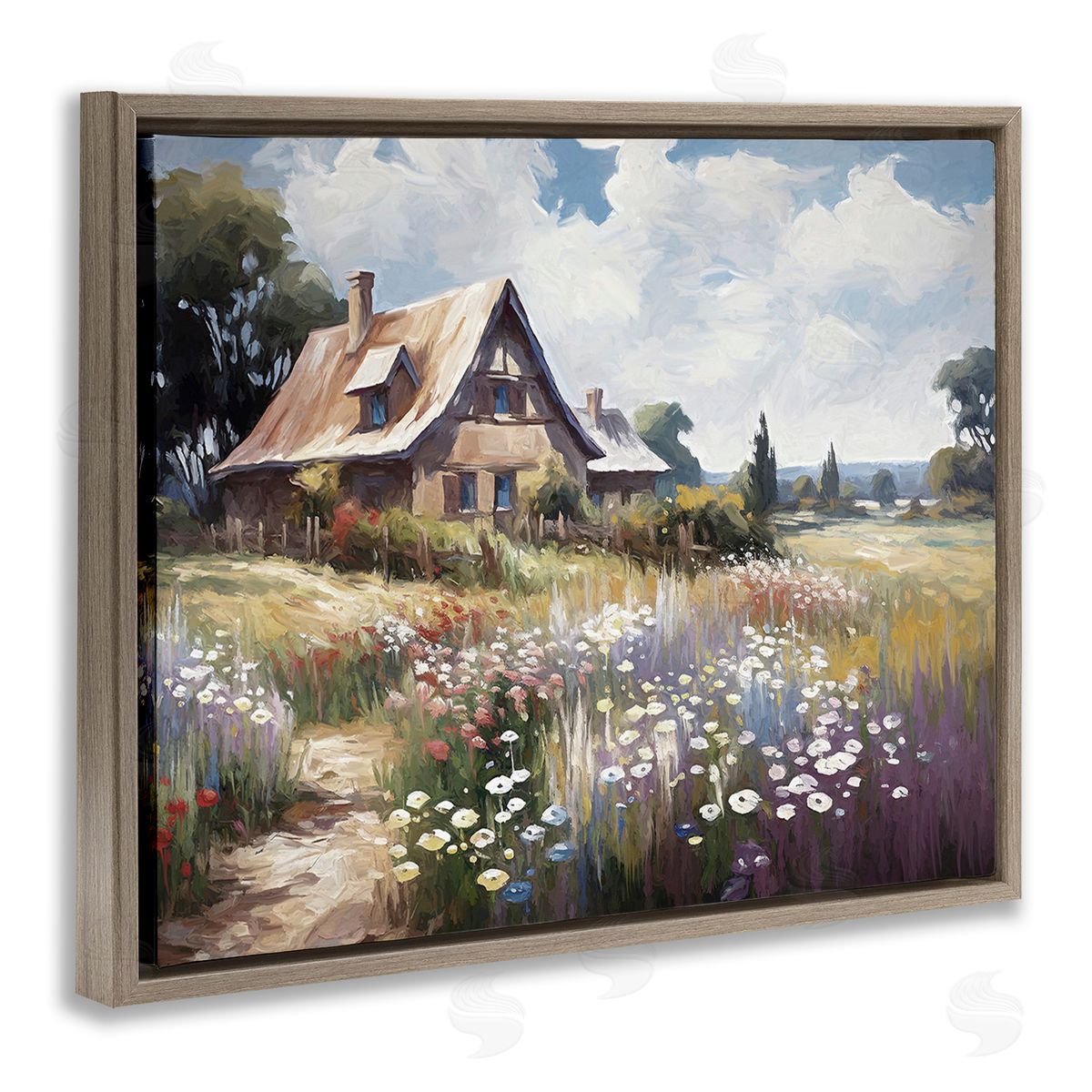Ramona Murdock Charming Cottage Garden Brown Floating Frame Canvas Wall Art Print