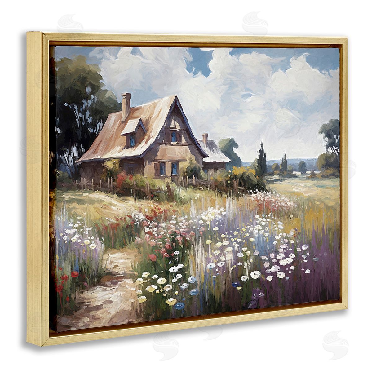 Ramona Murdock Charming Cottage Garden Gold Floating Frame Canvas Wall Art Print