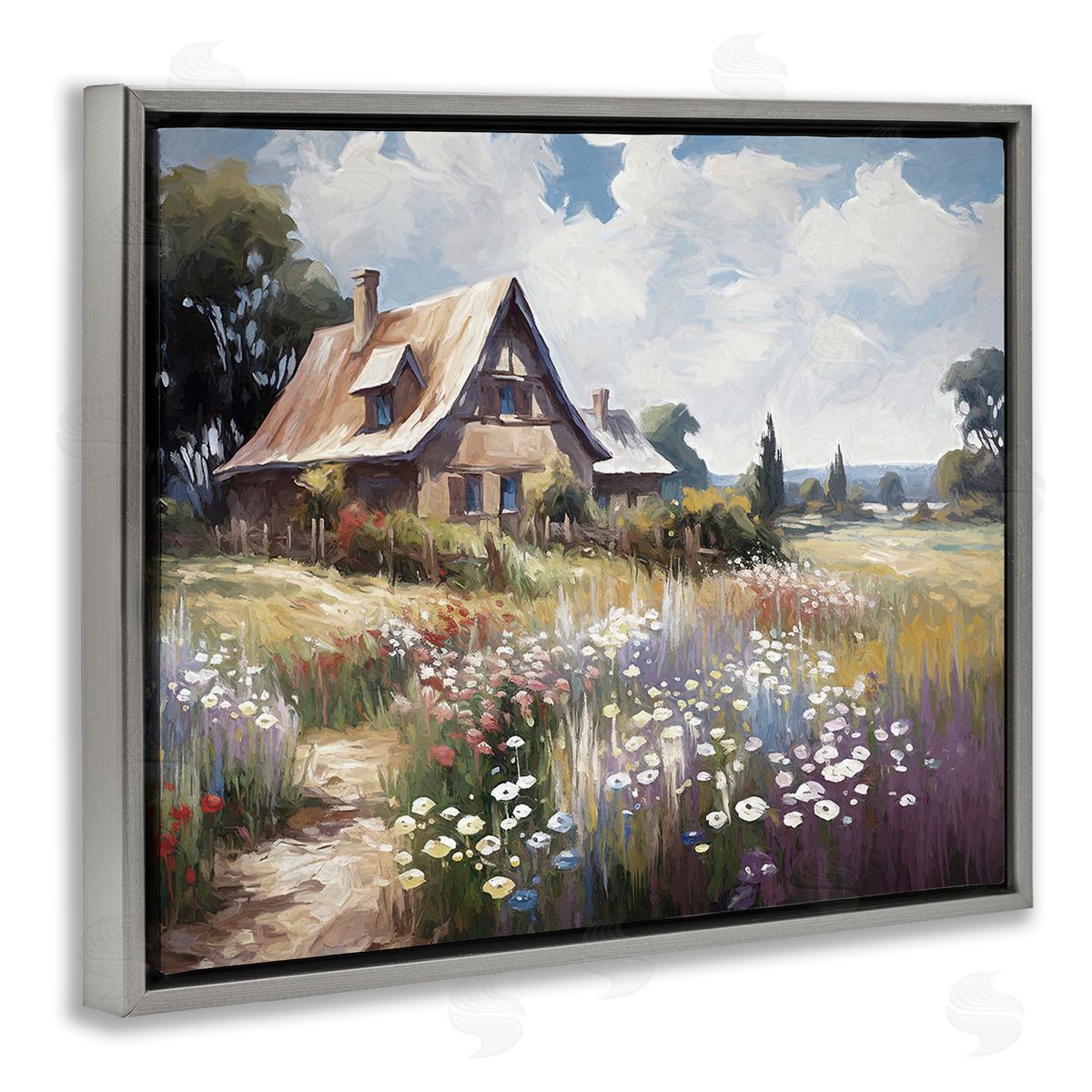 Ramona Murdock Charming Cottage Garden Gray Floating Frame Canvas Wall Art Print