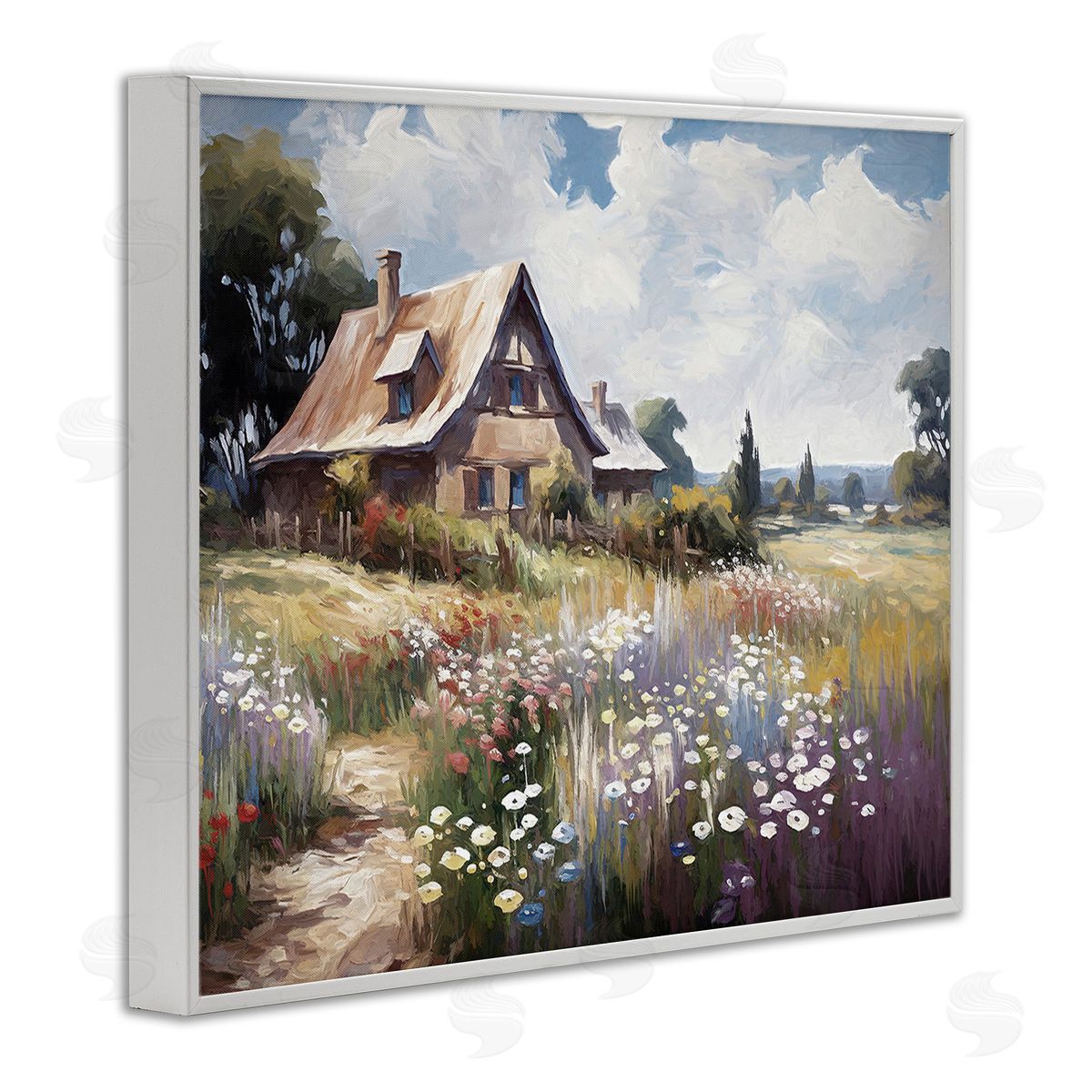 Ramona Murdock Charming Cottage Garden White Framed Giclee Wall Art Print