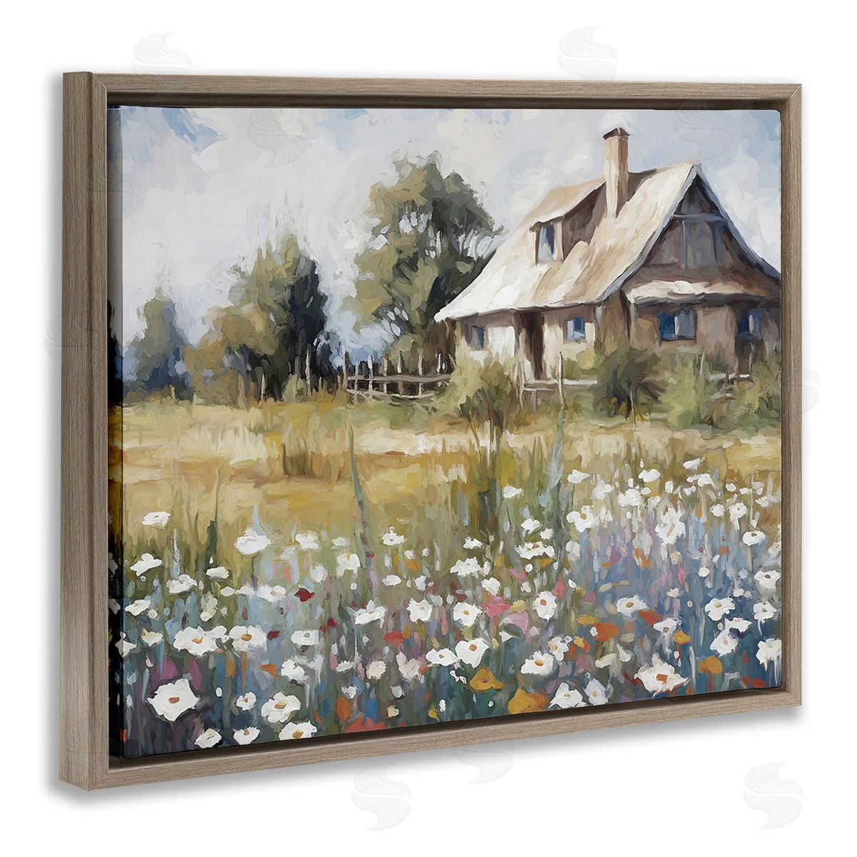Ramona Murdock Charming Prairie Cottage Brown Floating Frame Canvas Wall Art Print