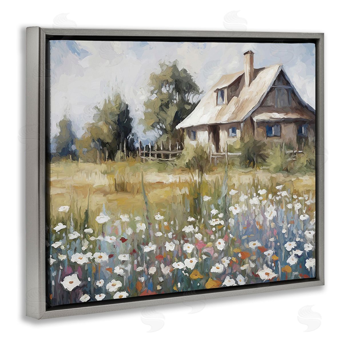 Ramona Murdock Charming Prairie Cottage Gray Floating Frame Canvas Wall Art Print