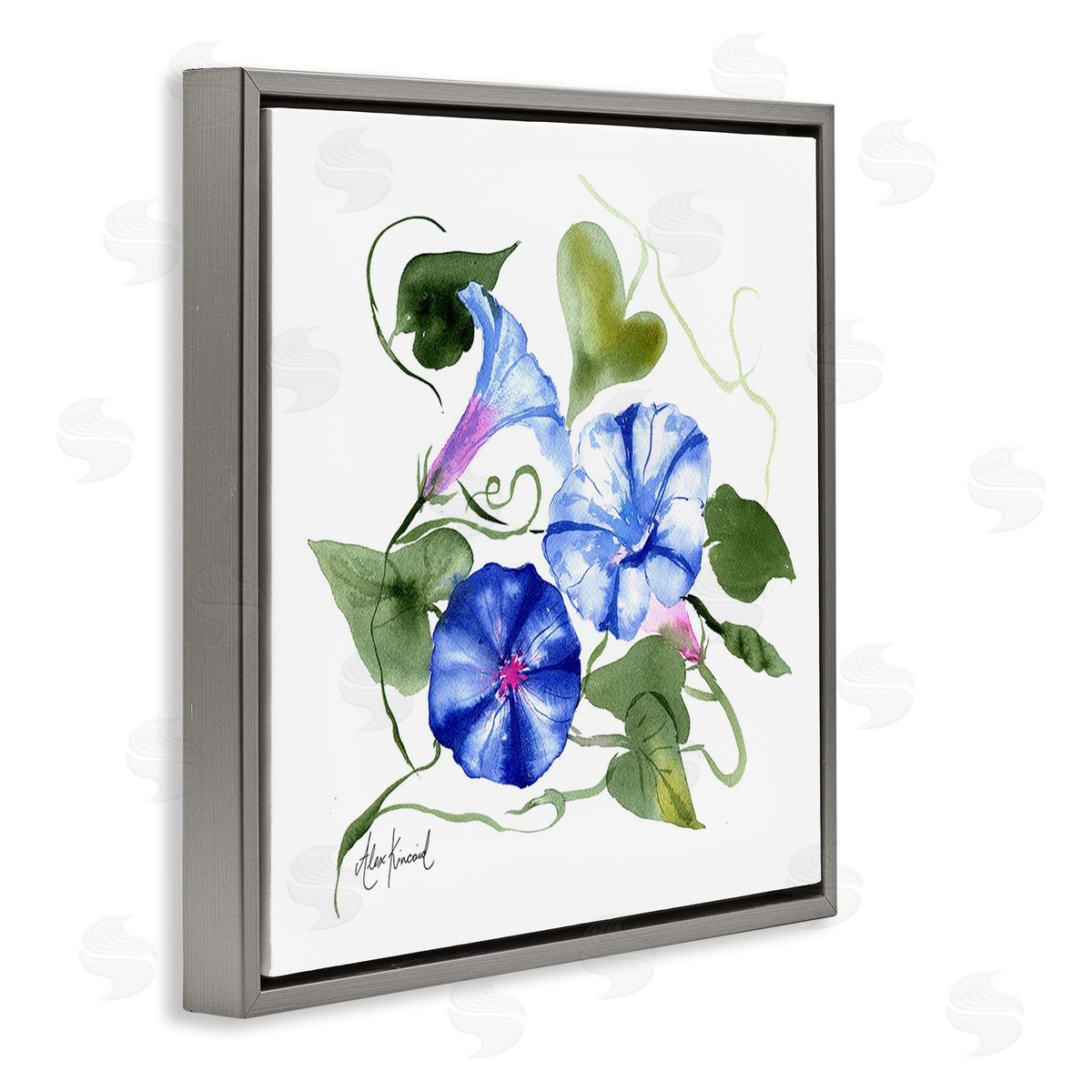 Alexandria Gilbert Kincaid Minimal Morning Glories Gray Floating Frame Canvas Wall Art Print