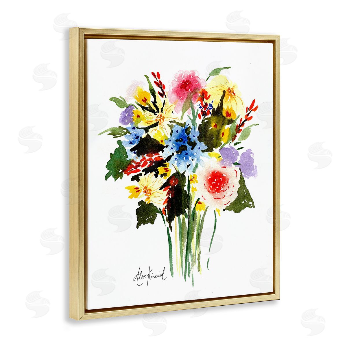 Alexandria Gilbert Kincaid Modern Bright Bouquet Gold Floating Frame Canvas Wall Art Print