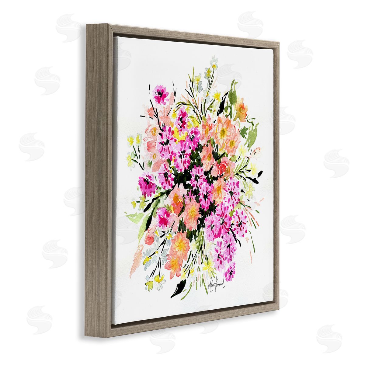 Alexandria Gilbert Kincaid Mums & Daisies Composition Brown Floating Frame Canvas Wall Art Print