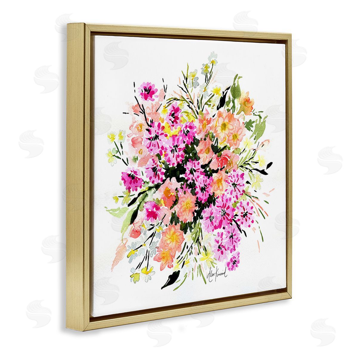 Alexandria Gilbert Kincaid Mums & Daisies Composition Gold Floating Frame Canvas Wall Art Print