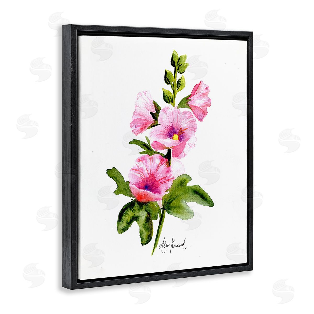 Alexandria Gilbert Kincaid Pink Hollyhock Blooms Black Floating Frame Canvas Wall Art Print