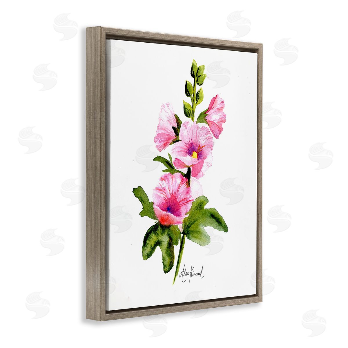 Alexandria Gilbert Kincaid Pink Hollyhock Blooms Brown Floating Frame Canvas Wall Art Print