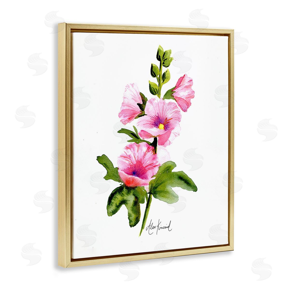 Alexandria Gilbert Kincaid Pink Hollyhock Blooms Gold Floating Frame Canvas Wall Art Print
