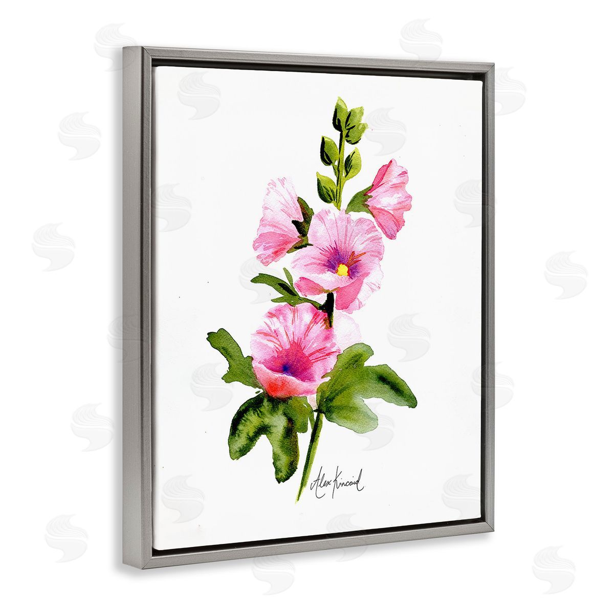 Alexandria Gilbert Kincaid Pink Hollyhock Blooms Gray Floating Frame Canvas Wall Art Print