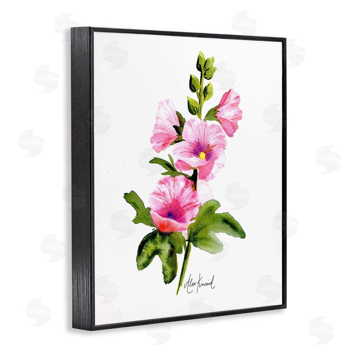 Alexandria Gilbert Kincaid Pink Hollyhock Blooms Black Framed Giclee Wall Art Print