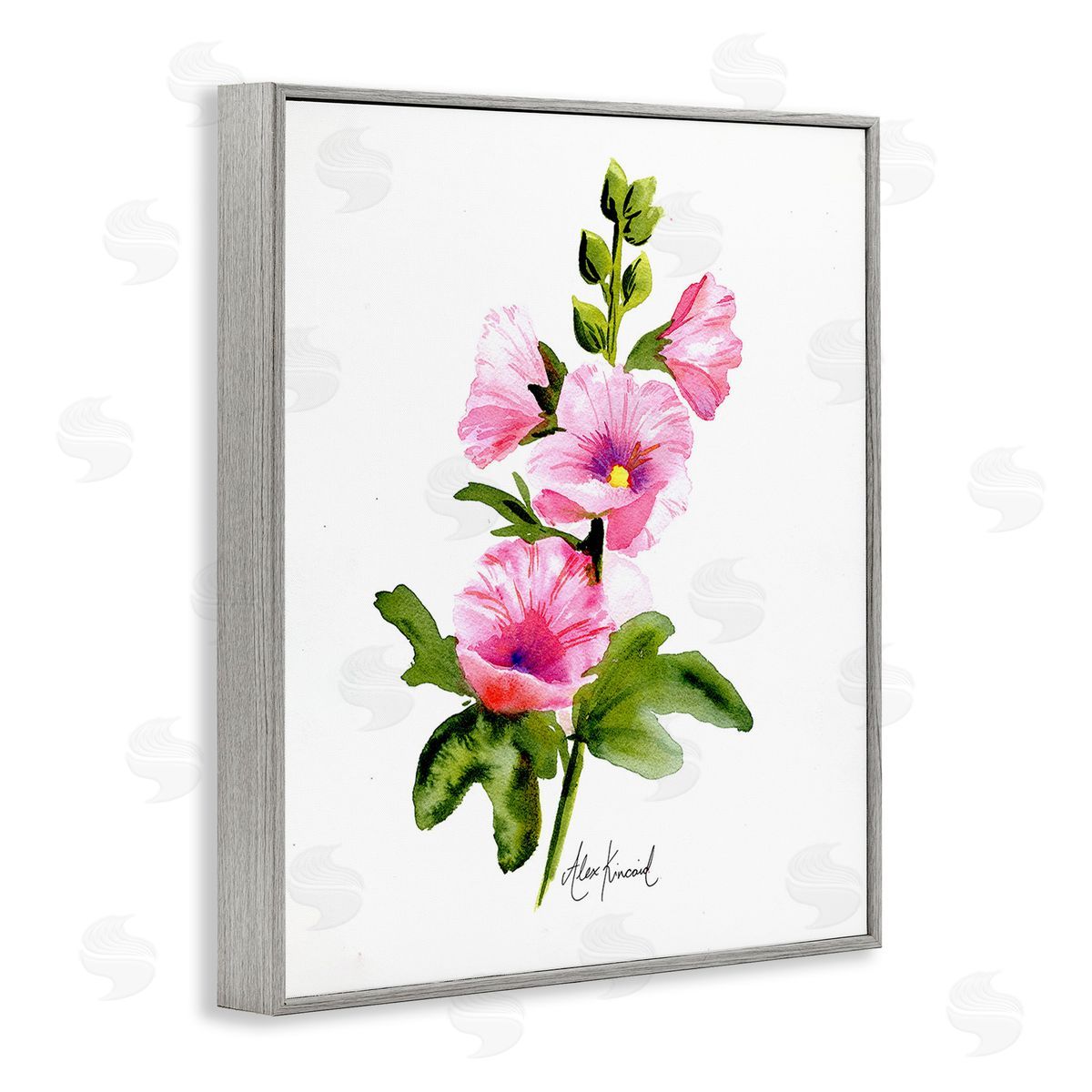 Alexandria Gilbert Kincaid Pink Hollyhock Blooms Gray Framed Giclee Wall Art Print
