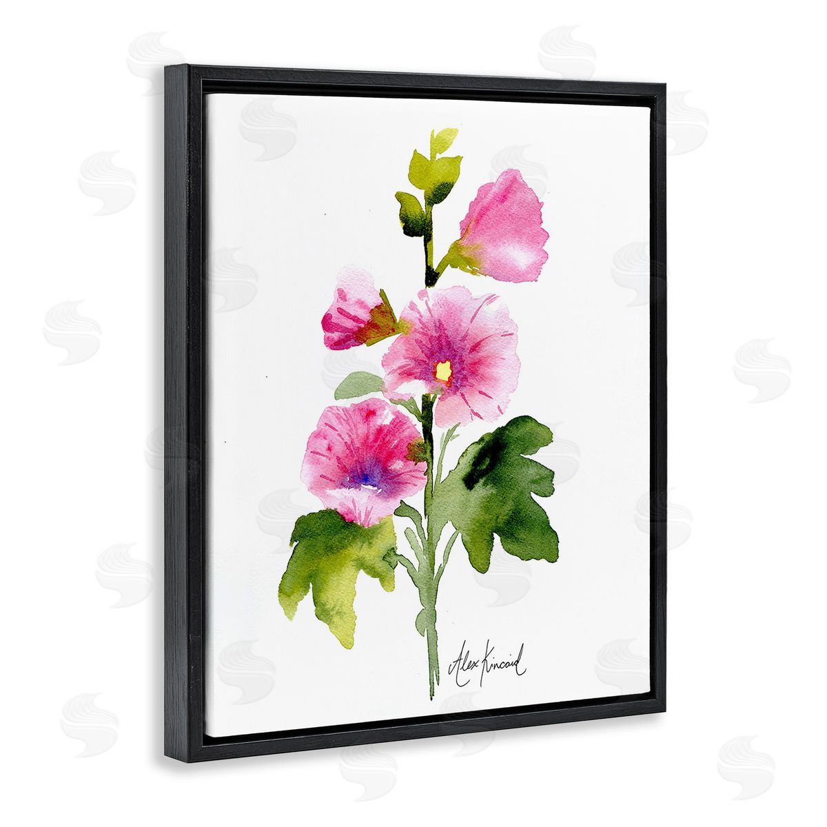 Alexandria Gilbert Kincaid Pink Watercolor Blossoms Black Floating Frame Canvas Wall Art Print