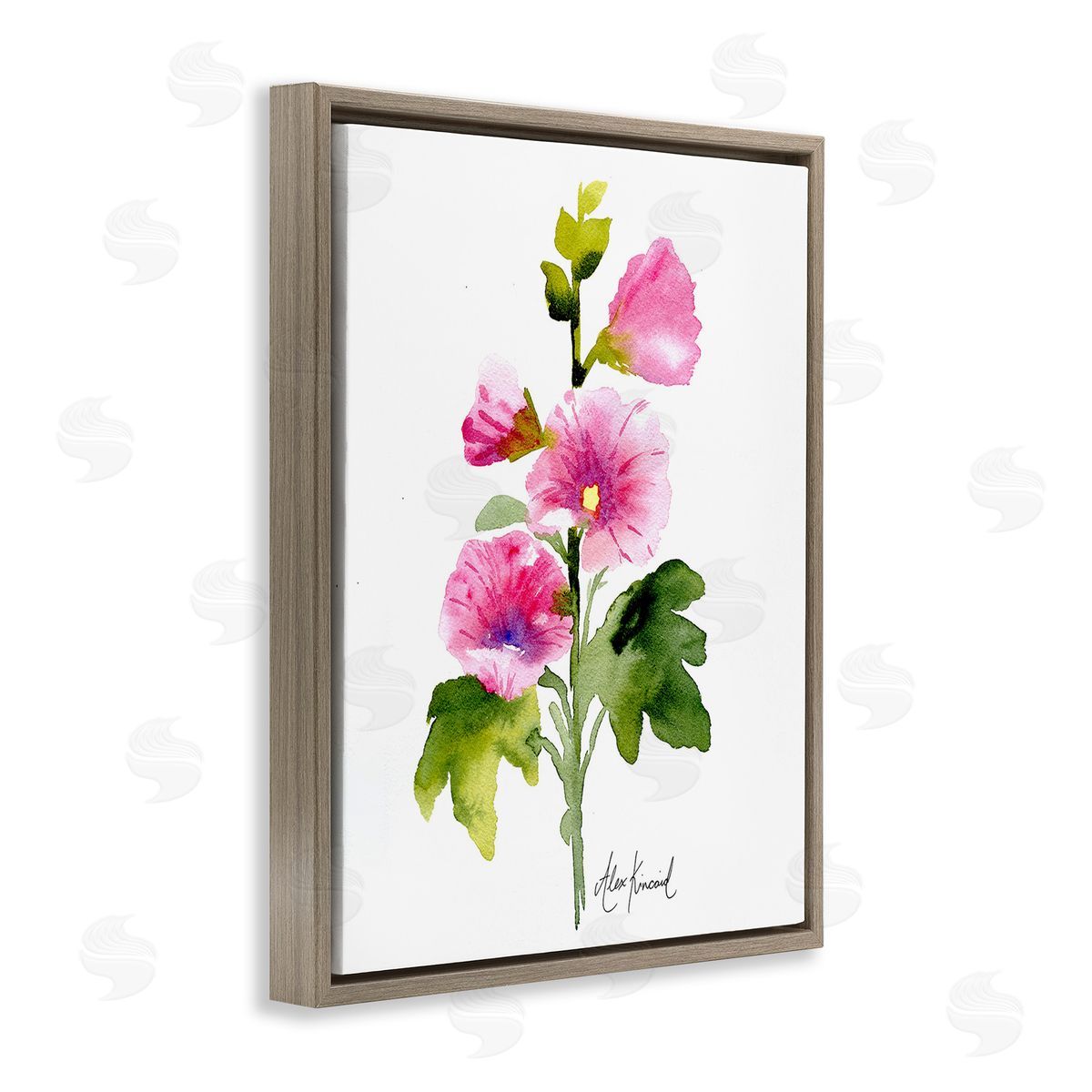 Alexandria Gilbert Kincaid Pink Watercolor Blossoms Brown Floating Frame Canvas Wall Art Print